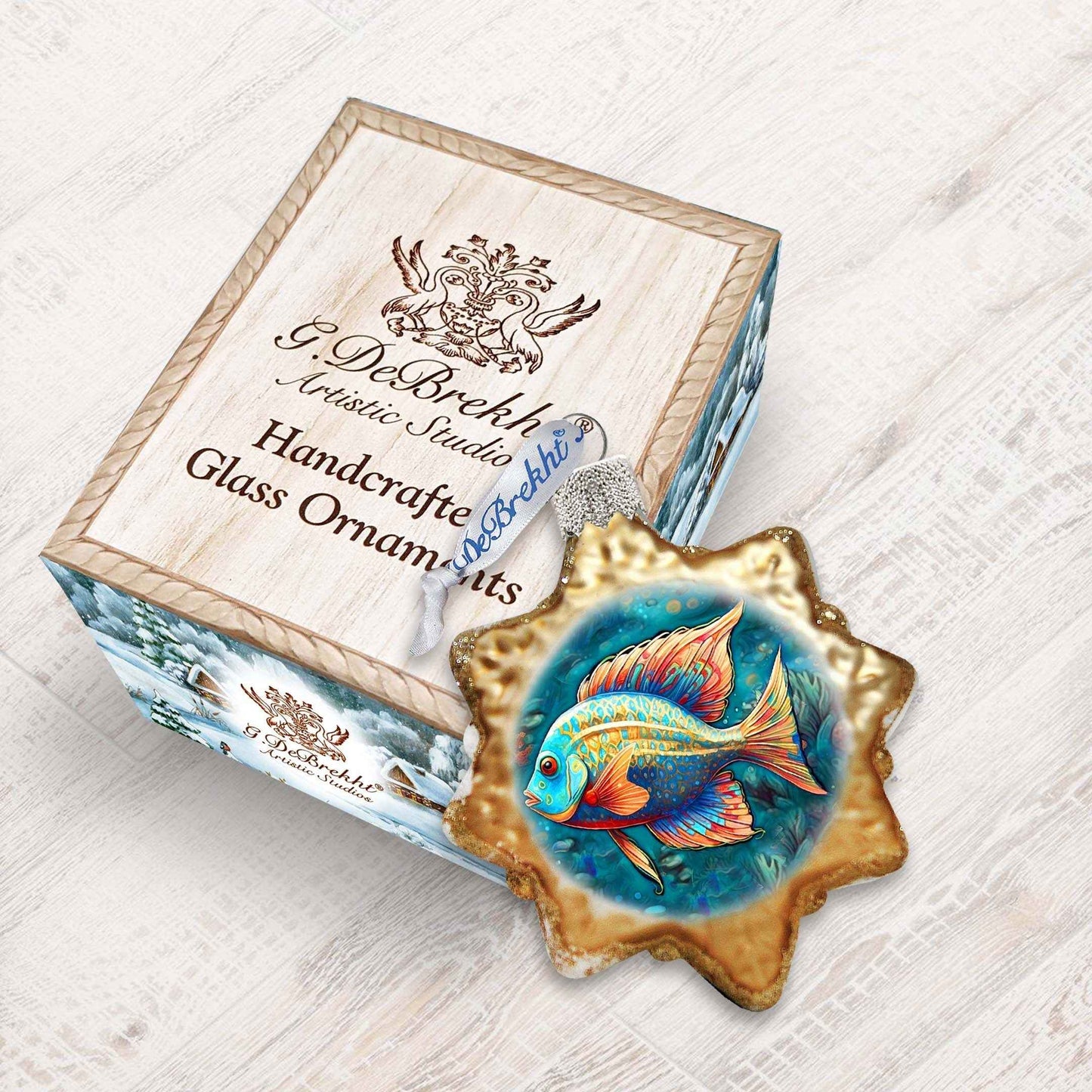 Holiday Coastal Ornament - Ocean Fish Keepsake Glass Ornaments by G. Debrekht - Coastal Holiday Decor - 777405