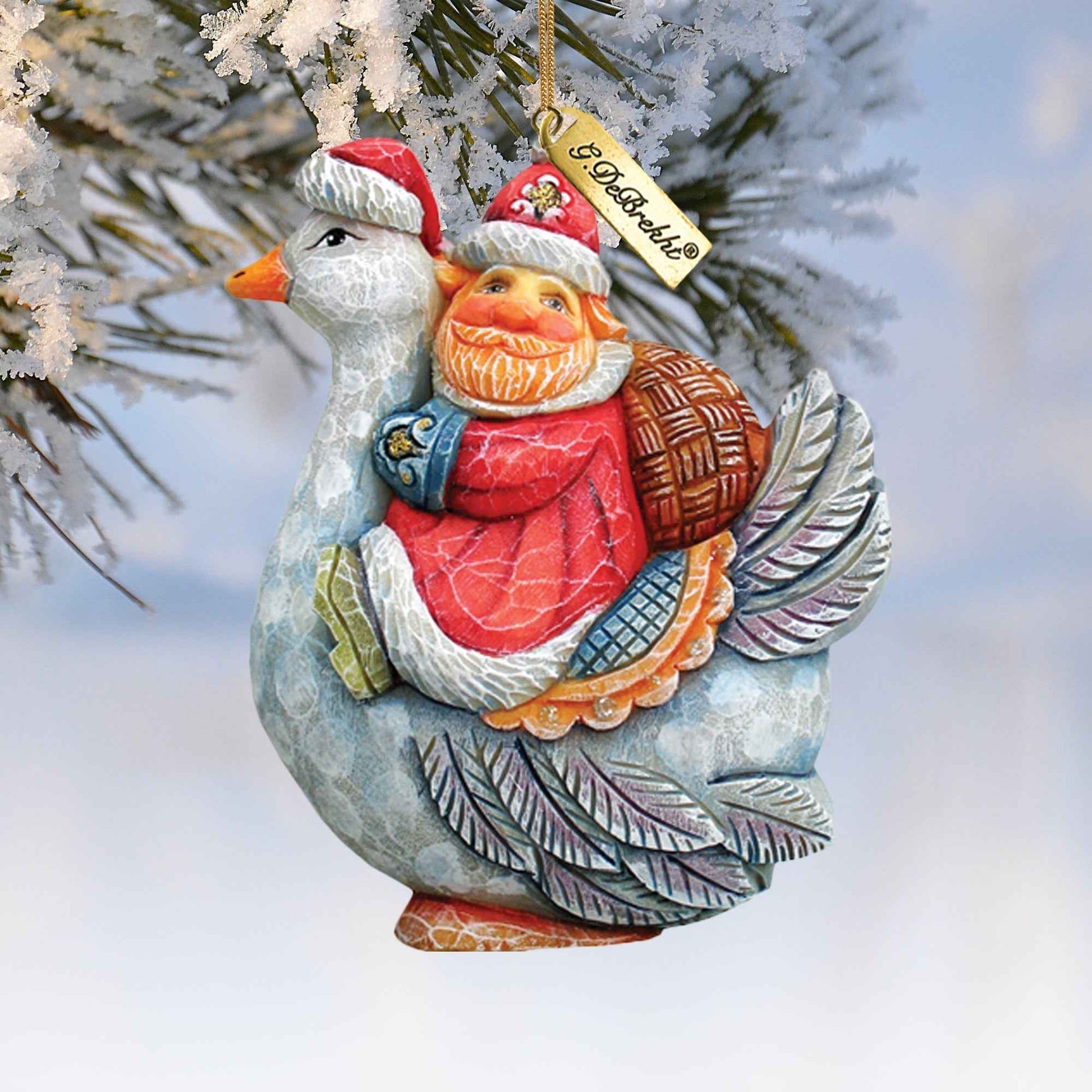Santa On Goose Sculpted Ornament by G. DeBrekht - 63127