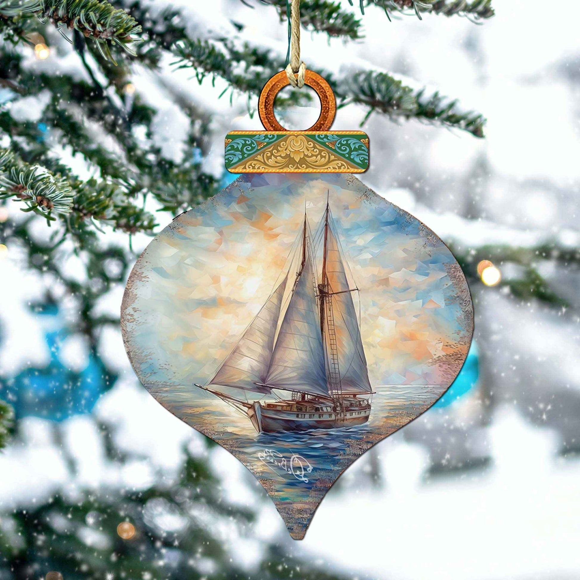 Holiday Coastal Ornaments - Sailboat Symphony Wooden Ornaments by G.Debrekht Coastal Holiday Decor - 8688172