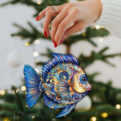 Holiday Coastal Ornaments - Turquoise Tide Fish Wooden Ornaments by G.Debrekht Coastal Holiday Decor - 8688305