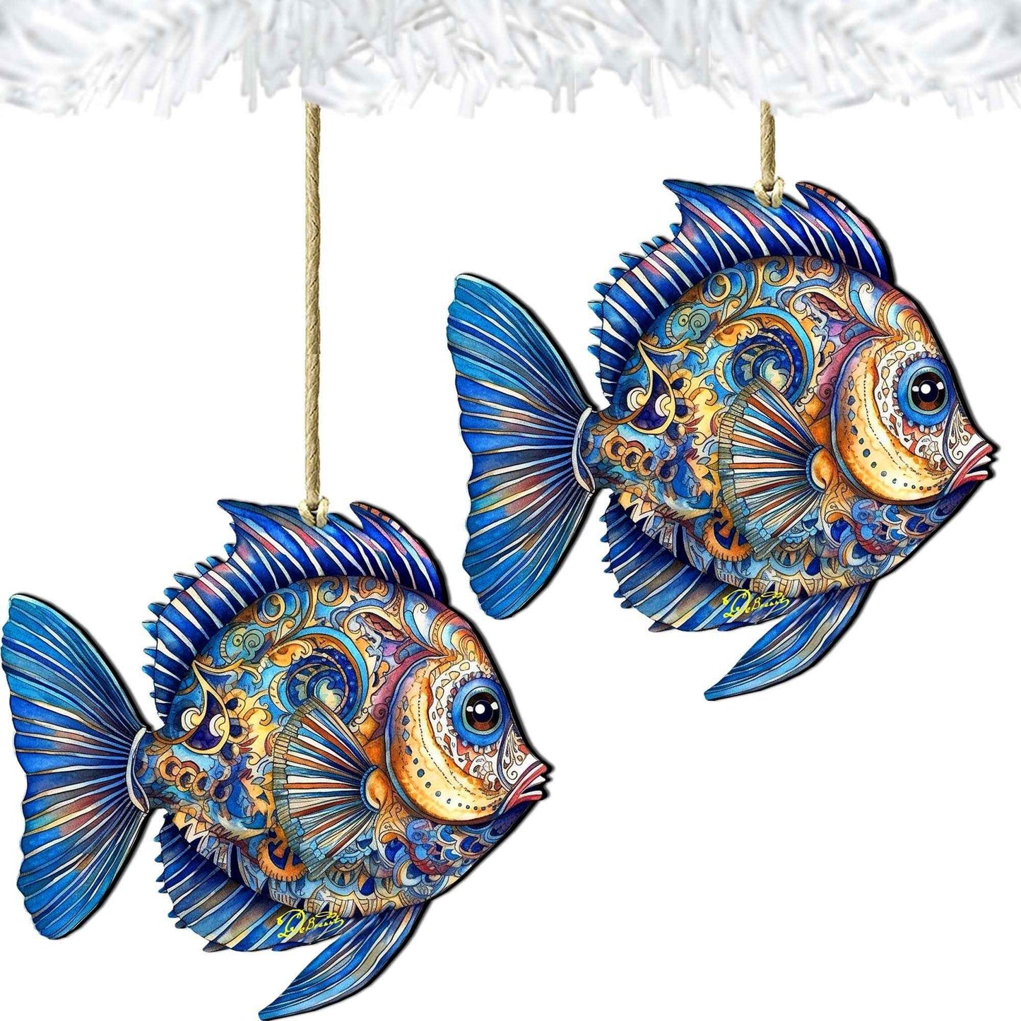 Holiday Coastal Ornaments - Turquoise Tide Fish Wooden Ornaments by G.Debrekht Coastal Holiday Decor - 8688305