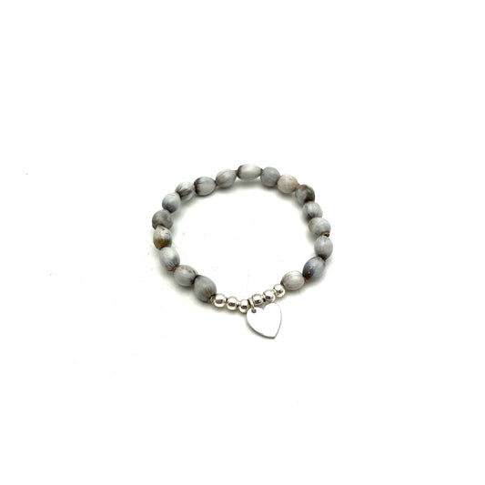 Adlay Bead Heart Charm Bracelet