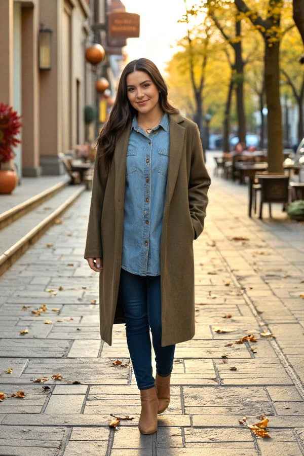 SC - Juliette Olive Mid-Length Coat