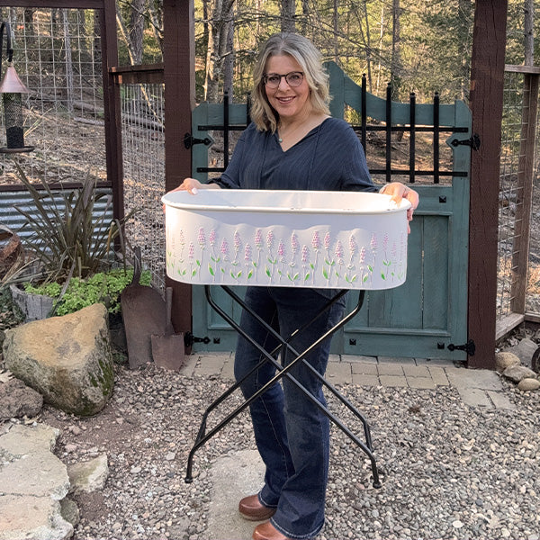 Outdoor Floral Oval Metal Plant Stand