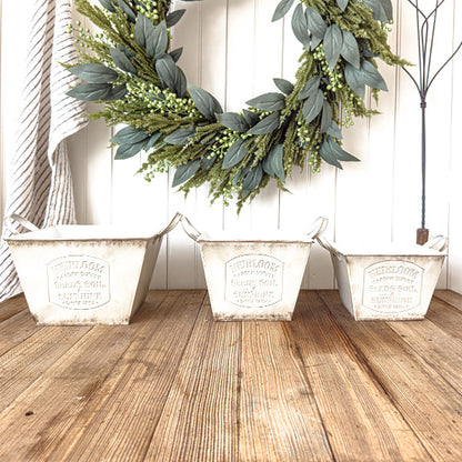 Vintage Inspired Heirloom Garden Supply Metal Planters, Set of Three