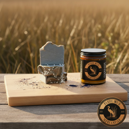 Pluff Mud Mercantile Vintage Amber 4oz Amber Jar Candle | 2.25"x1.5" White Label | Black Lid