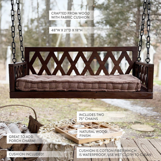 Brown Porch Swing with Cushion