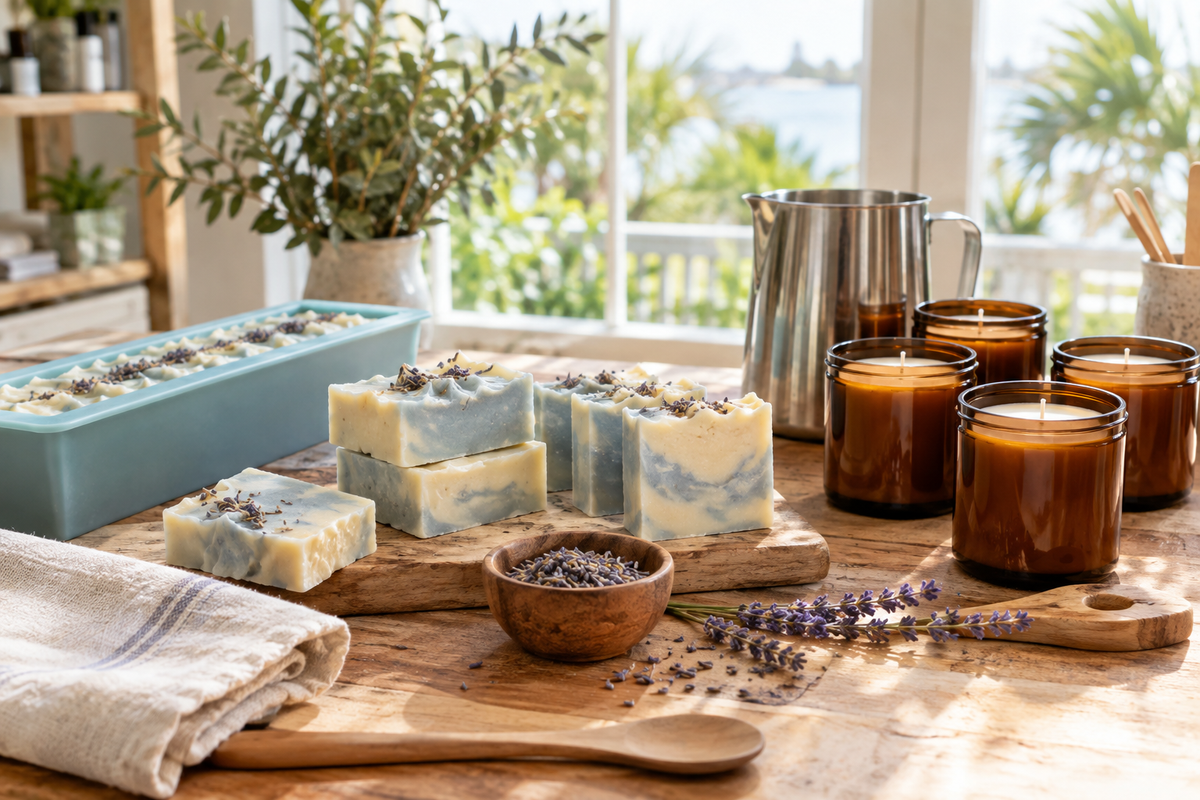 Text-free artisan soap and candle workshop image