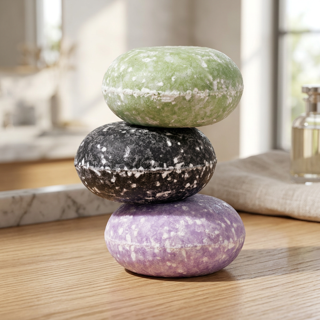 Three stacked shampoo bars